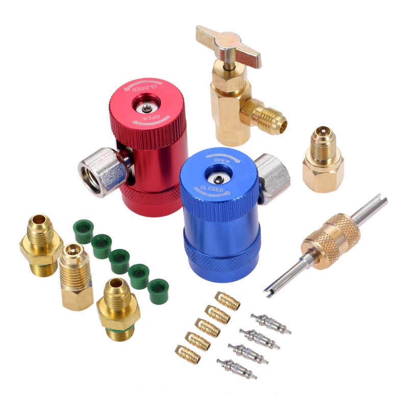 Aupoko R1234YF Quick Couplers Kit, R1234yf High Low Side Manual Quick Coupler Connector, R1234YF Can Tap with R12 R22 to R134A Adapters, and Valve Core Remover, 5PC Thimbles&Rubber Gaskets - Image 1